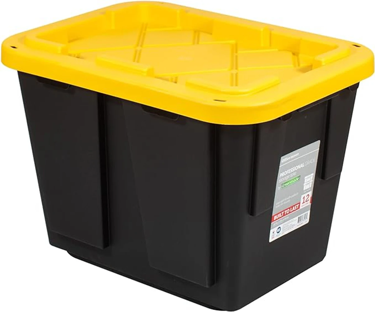 Office Depot® Brand by Greenmade® Professional Storage Totes, 12-Gallon, Black/Yellow, Pack Of 4 Totes