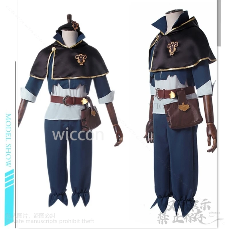 Quente anime preto asta cosplay trevo mágico batalha uniforme capa calças superiores perucas para o homem festa de natal de halloween personalizado
