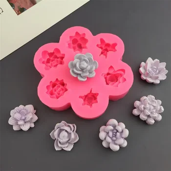 DIY 수제 양초 다육 선인장 실리콘 몰드, 비누 아로마 양초 석고, 집 장식, 양초 만들기 용품, 7 in 1 금형
