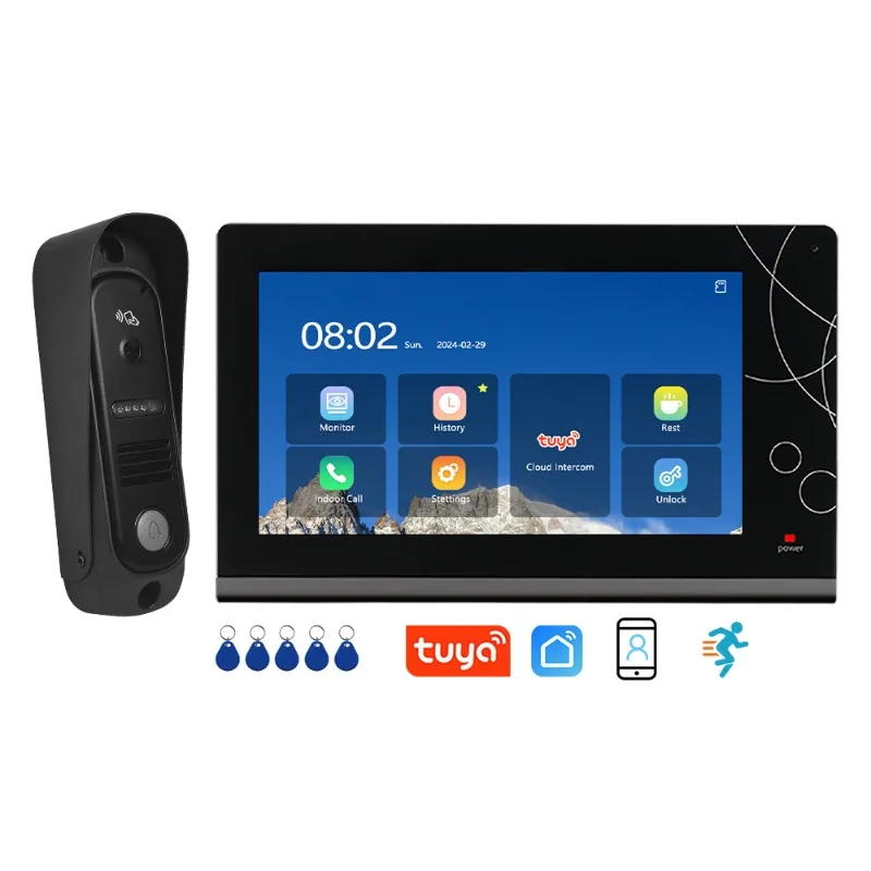 Smart Home 7 Inch WiFi Video Doorbell Four Wire Wired Intercom 1080P HD Wide Angle Night Vision Two Way Audio Visual Door Phone