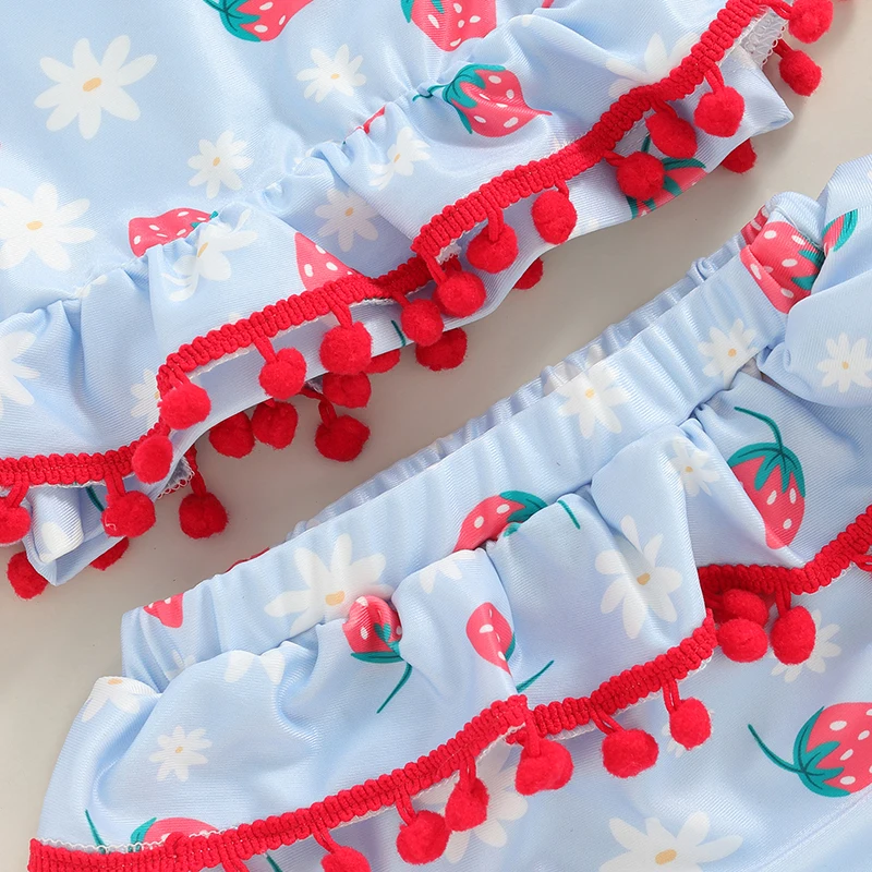 

Милый купальник с цветочным принтом для маленьких девочек, топ танкини с рюшами, подходящий низ и повязка на голову, пляжная одежда, наряд