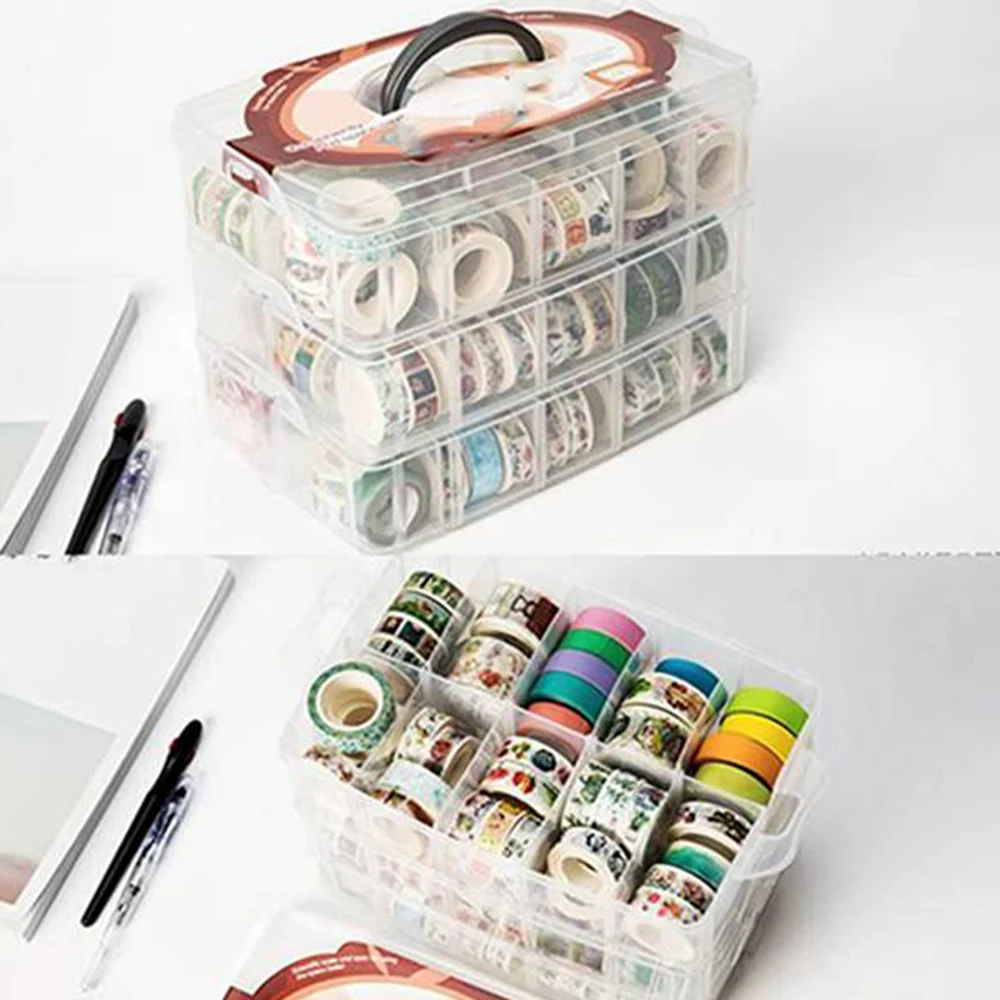 N38R_ Clear 3-Layer 30-Grid Washi Tape Storage Box