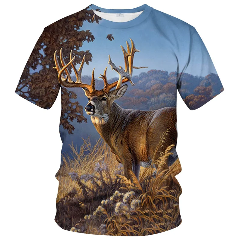 Animal Deer Graphic T Shirt for Men Clothing 3D Printing Casual Streetwear T-shirt Harajuku Fashion Tops Kids Tees Women Clothes