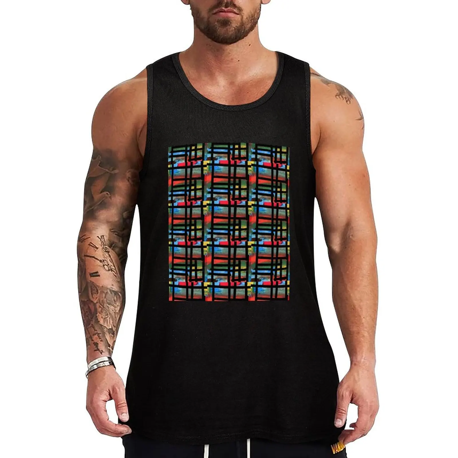 

Watercolor Abstraction in the Style of Mondrian Tank Top T-shirt man Men's t-shirt cotton t-shirts man sports vest
