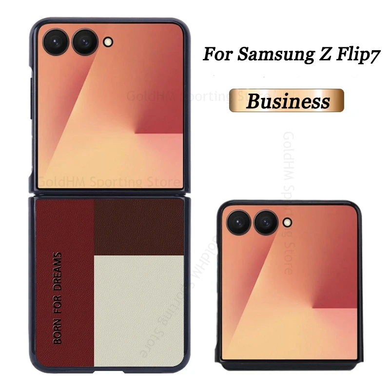 

Leather Splice Grid Phone Case For Samsung Galaxy Z Flip7 5G Stitching Plaid ProtectiveBack Cover For Samsung Z Flip 7 6 Flip5 4