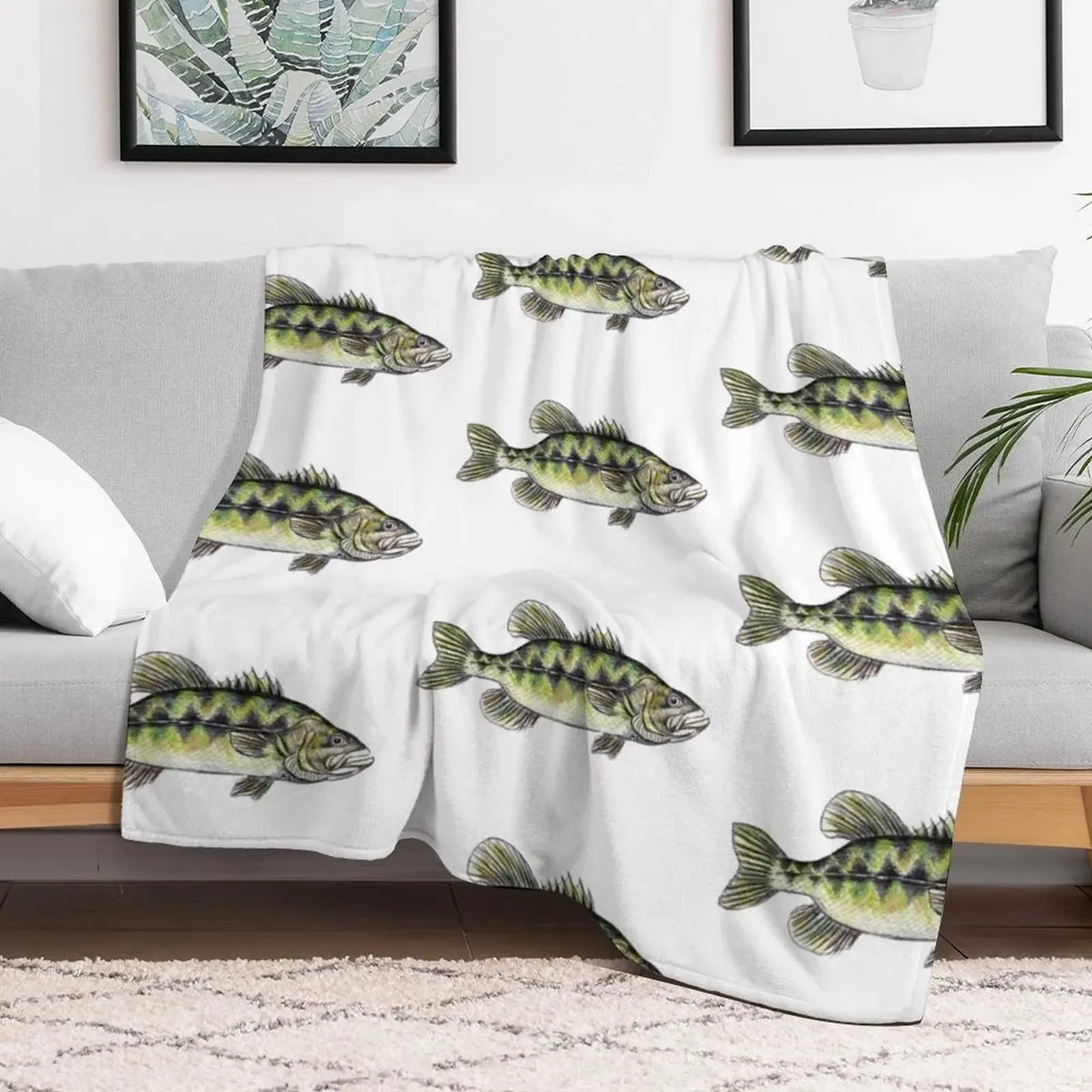 Largemouth Bass Fisherman Art Throw Blanket Cute manga Blankets