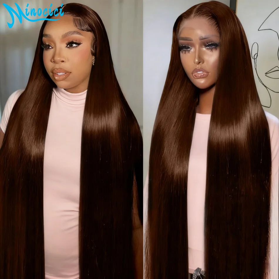 

Chocolate Brown Straight 13X6 Hd Lace Frontal Wigs 100% Human Hair 200 Density 36 Inch Wig For Women Pre Plucked Brazilian Wigs