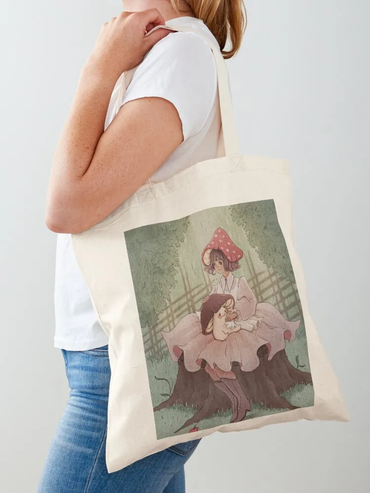 Mushroom friend gets afternoon snack Tote Bag Handbags women Women's shopper Canvas Tote Bag