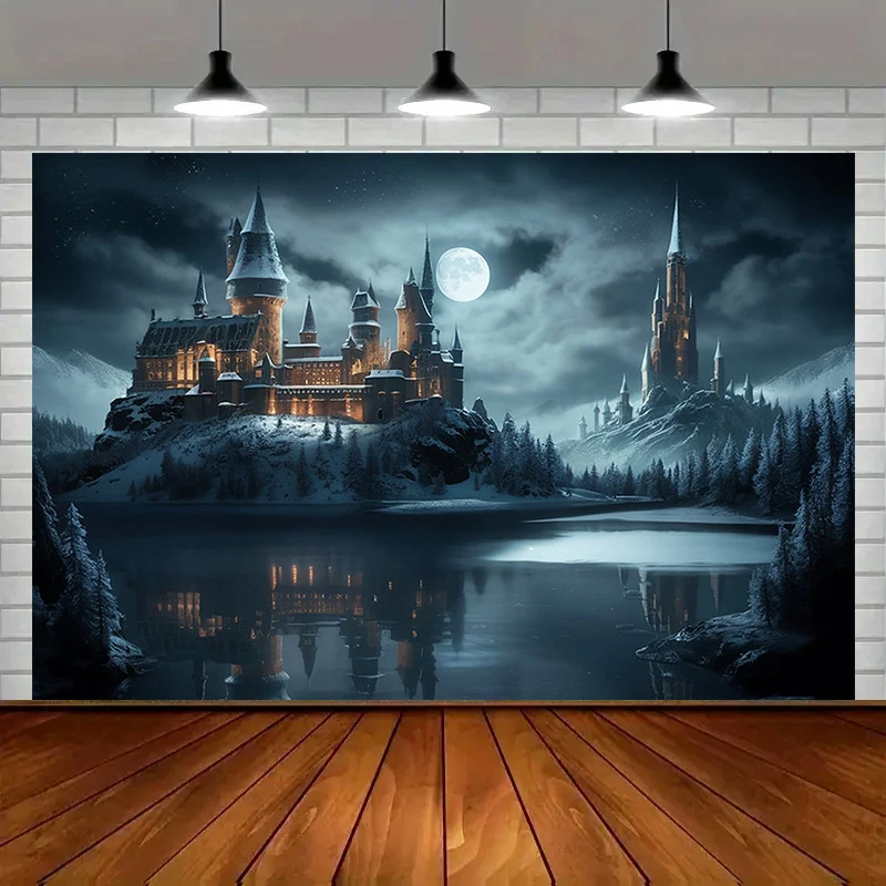 VIKAMA Castle Winter Night Tapestry Magic Academy Background Cloth Magic Enthusiast Atmosphere Decoration Room Decoration