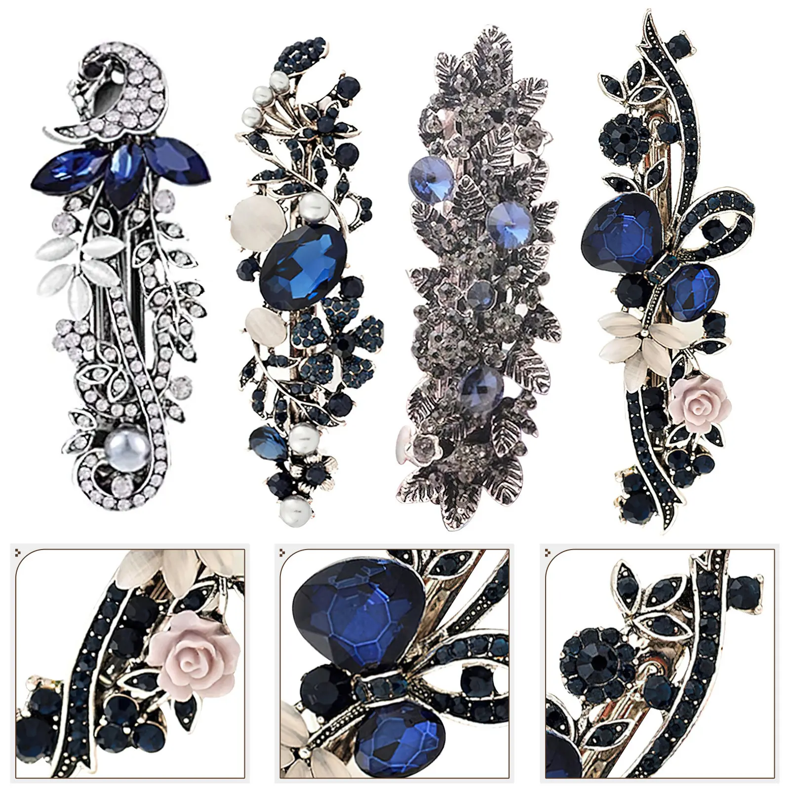 

1 Set Vintage Hairpin Retro Spring Flower Rhinestone Hair Clip for Ladies Casual Party Wedding Hair Accessory Hairpins