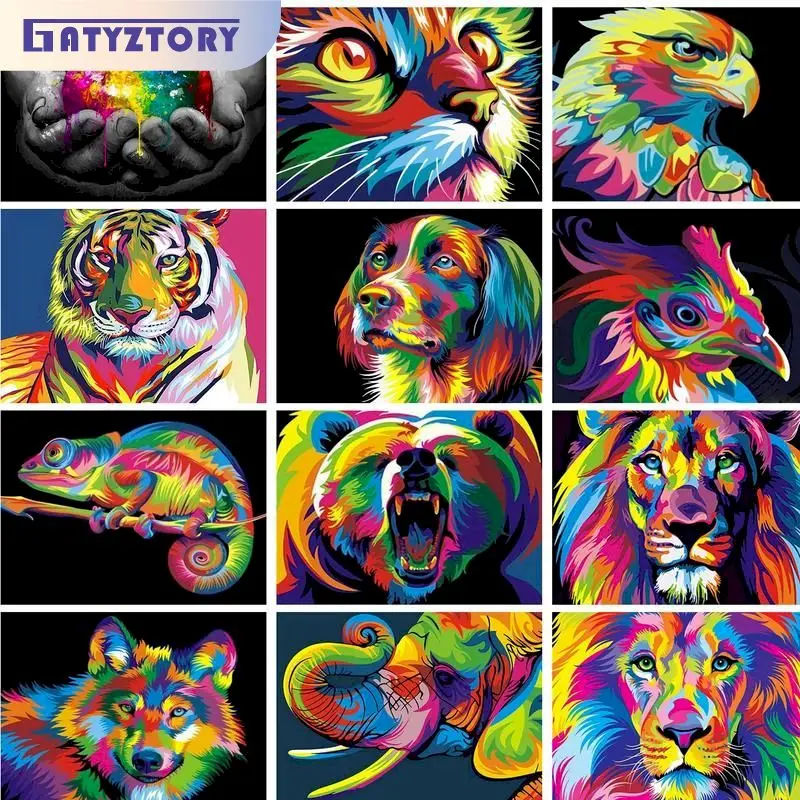 

GATYZTORY 60x75cm Colorful Animals DIY Painting By Numbers Modern Wall Art Coloring By Numbers Oil Painting For Home Decor Canva