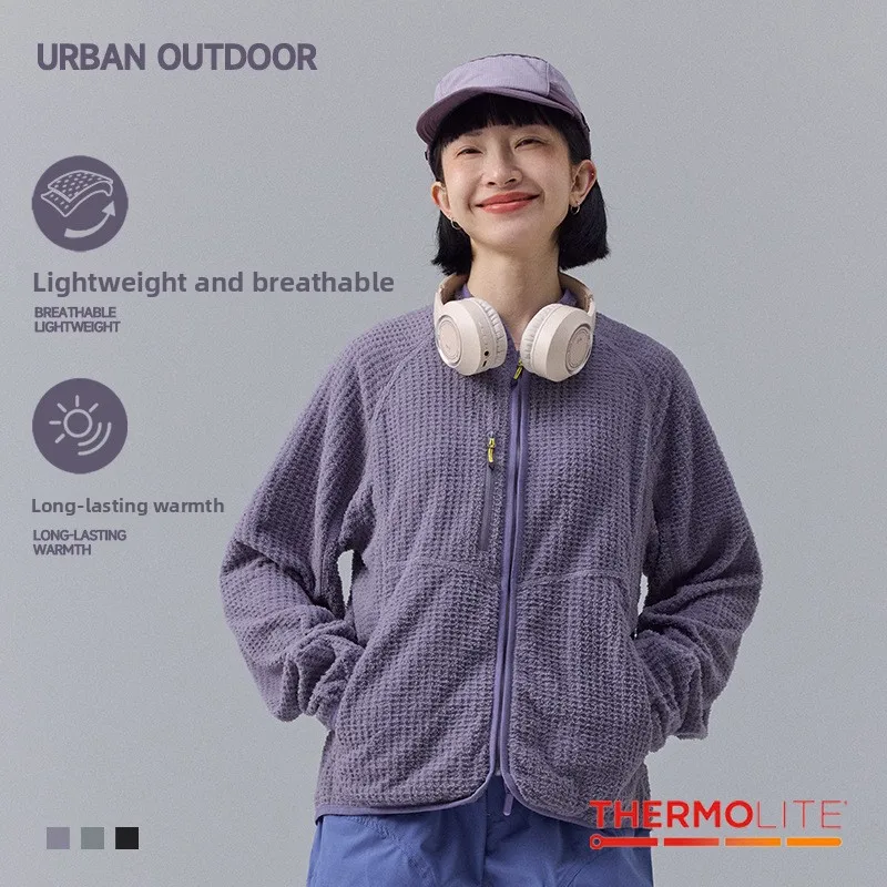 

High End Japanese Sle Outdoor Sports Lightweight Breathable Plaid Velvet Stand Collar Jaet Couple Model Warmth Loing