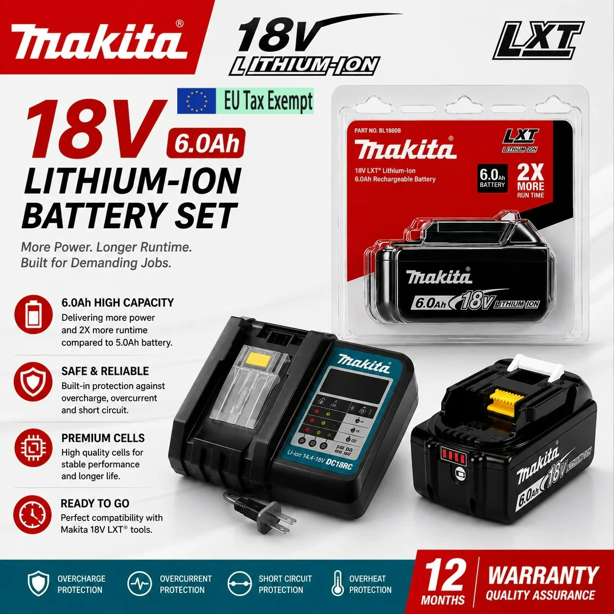 Batterie au lithium originale 6,0 Ah 18 V pour système Makita LXT DHR140 DAS180 DHP489 DDF487 DGA404 DTD173, batterie universelle pour meuleuse sans fil, perceuse, visseuse à chocs Makita