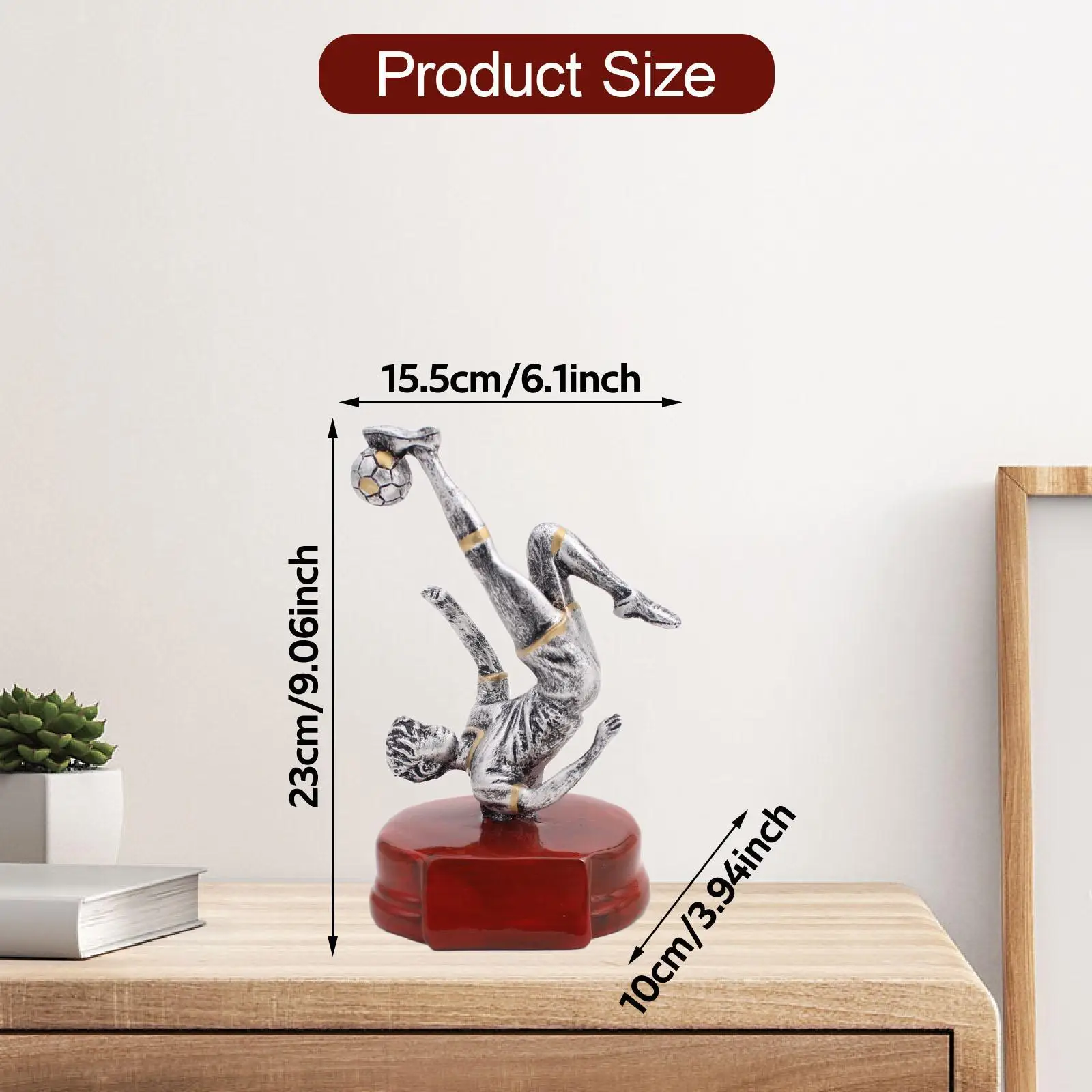 Soccer Trophy Man Figurine Resin Male Statue Centerpiece with Base Keepsake Collectible Art Sculpture for Ceremonies Home
