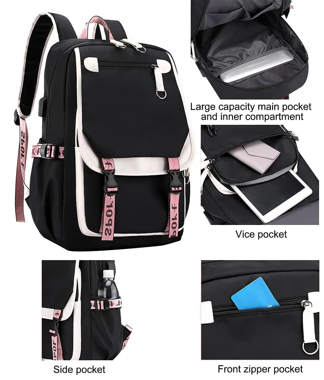 Stitch Mochila femenina con carga Usb, mochilas escolares para adolescentes, niñas y niños, Mochila para ordenador portátil, Mochila de viaje para