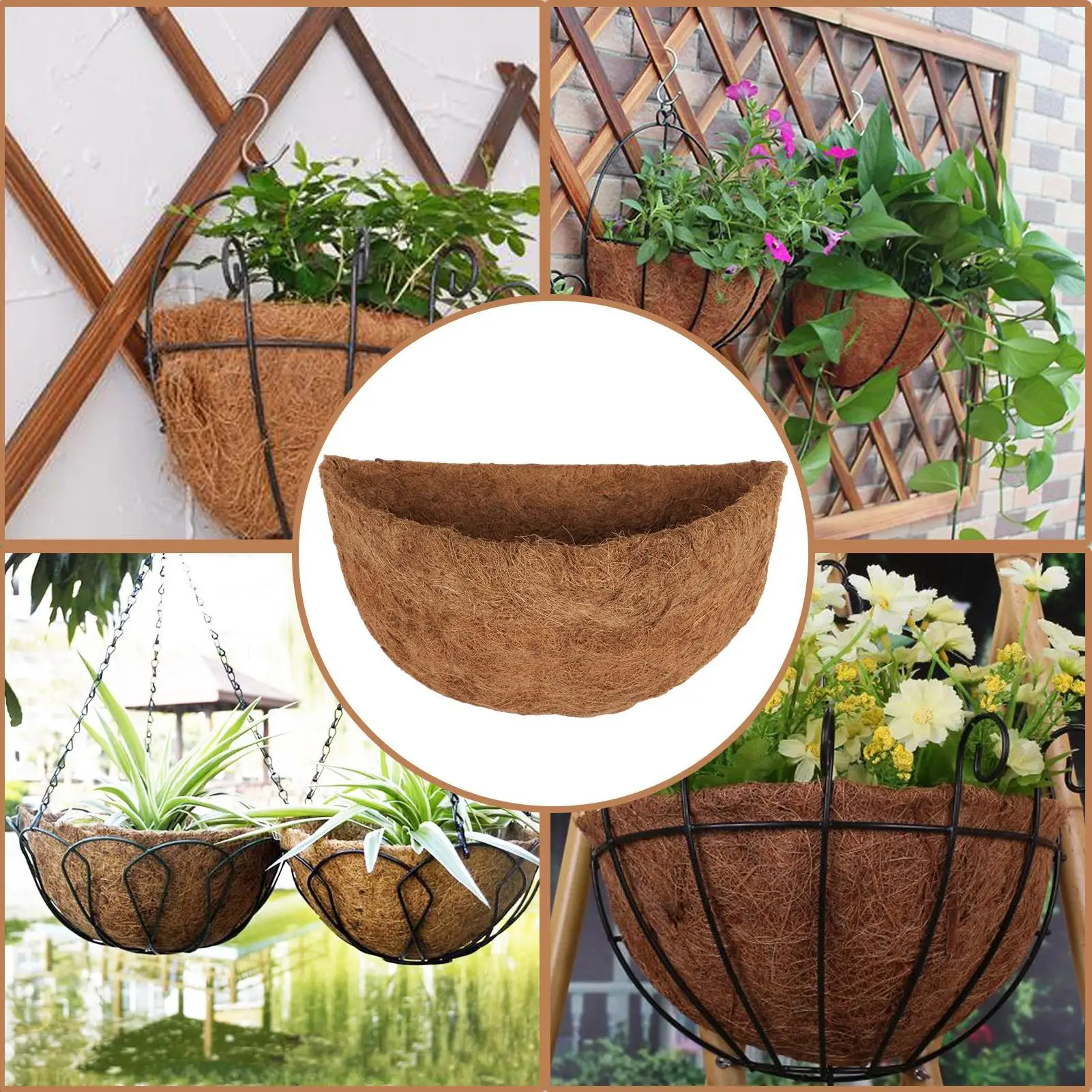 10/12/14 Inch Inch Hanging Basket Liner Round Coconut Liners Sturdy Natural Half Round Coir Basket For Garden Flower Pot