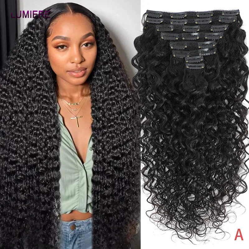 

Afro Kinky Deep Water Curly Wave Clip In Human Hair Extensions 100% Human Hair Set with 18Clips Double Weft Hair Extension for