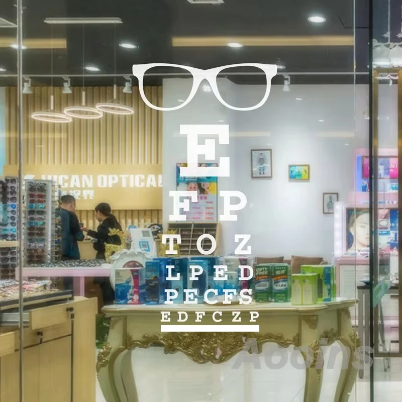 Glasses Eye Chart Letters Art Wall Decal Eyewear Specs Frames Vinyl Sticker Eye Doctor Optometry Optical Shop Window Door Decor