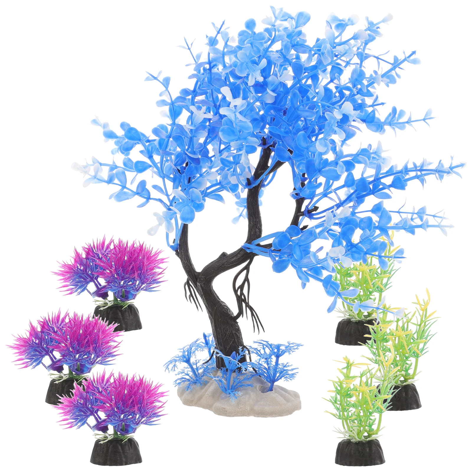 

7pcs Realistic Aquarium Plants Decoration Thickened Base Lifelike Fish Tank Layout For Aquatic Habitat Fish Tank Decor