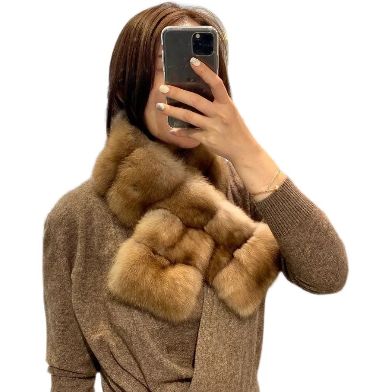 Luxury New Style 100% Real Sable Fur Scarf Women Winter Mink Fluffy Collar Korean Soft Neck Warmer