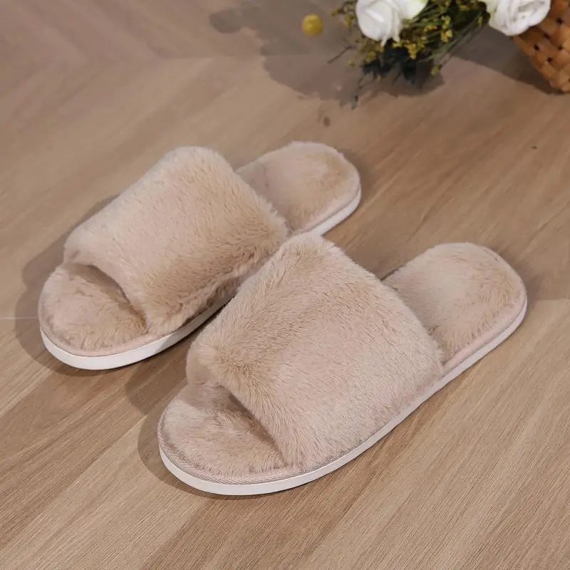 Casual Fluffy Slippers Women House Flats Fashion Popular Plush Winter Designer Shoes Ladies Elegant Platform Footwear Large Size