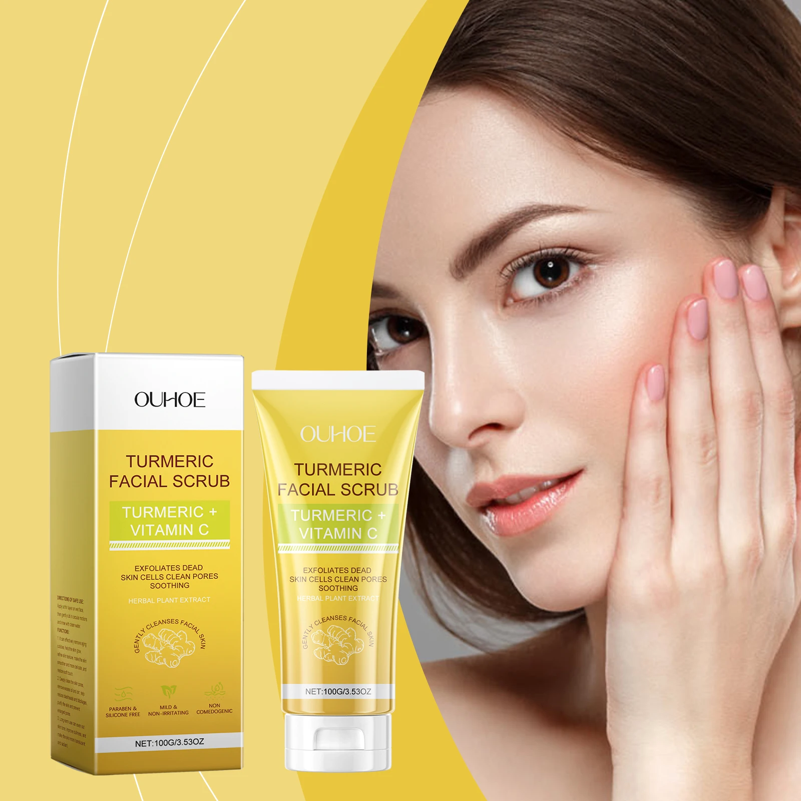 Gommage visage au curcuma et à la vitamine C – Gommage exfoliant pour le visage 100 g/3,53 oz pour éclaircir, nettoyer en profondeur les pores, élimination des peaux mortes