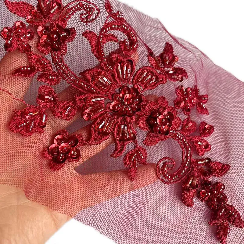 2PCS/Pair,3d Flower Wtih beaded sequined Bodice Applique sewing supplies,Lace Emboridery Sew On Patches For Dresses,Clothing