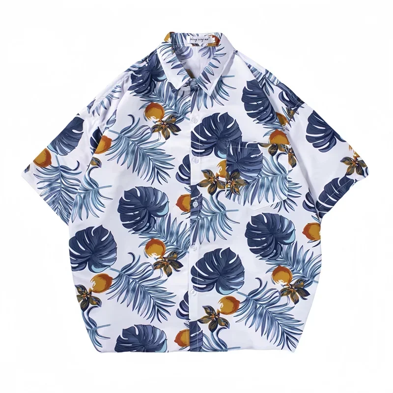 Men's Summer Thin Casual Floral Shirt Retro Handsome Hawaiian Beach Oversized Loose Fitting Short Sleeve Print Shirt Coat