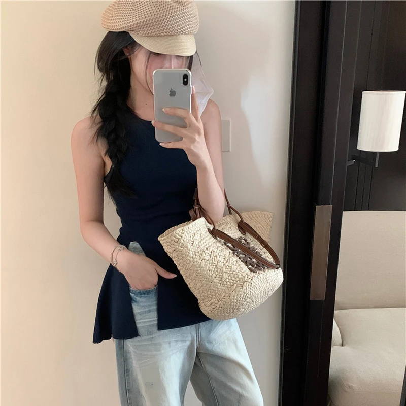 Haut Sexy Fendu pour Femme, Camisole, Blouse Fine, T-shirt Sans Manches, Design Précieux, Été