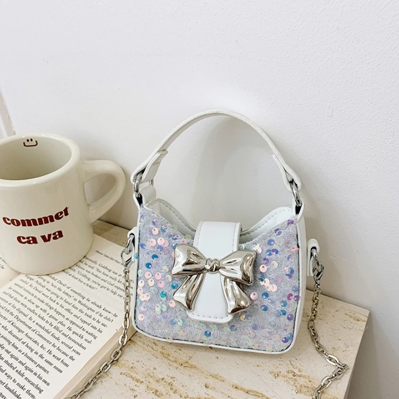 

Fashion Bow Sequin Children's Shoulder Bags Cute Princess Girls Handbags Coin Purse Outdoor Portable Kids Crossbody Bag Clutch