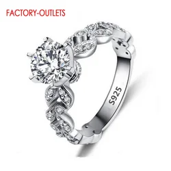 Genuine 925 Sterling Silver Rings For Women AAA Zircon Luxury Sparkling Female Crystal Rings For Anniversary Wedding Party