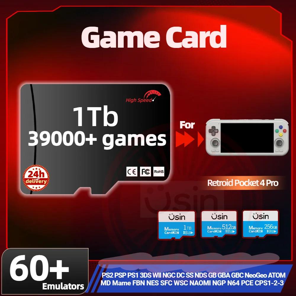 Carte de jeu TF pour Retroid Pocket 4 Pro, jeux rétro, PS2, PSP, PS1, console portable Android, mémoire de jeu, cartes SD H-Speed, 1 To, 512 Go