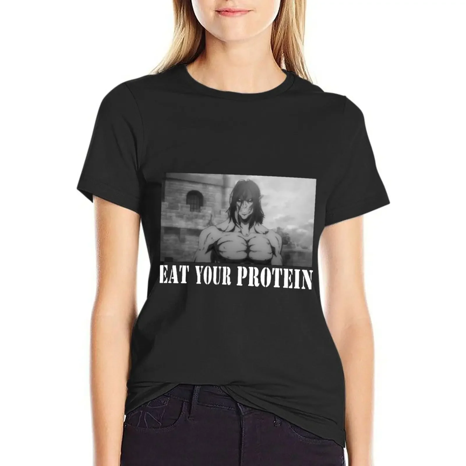 eat your protein attack T-Shirt cute tops summer tops plus size tops black t-shirts for Women