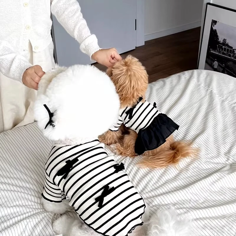 Robe d'été pour chien à rayures avec nœud et manches évasées_voghion.com