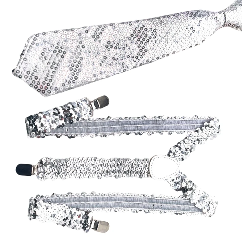 Elegant Sequins Suspenders Neck Tie Set for Theme Event Stage Performances Props Drop Shipping