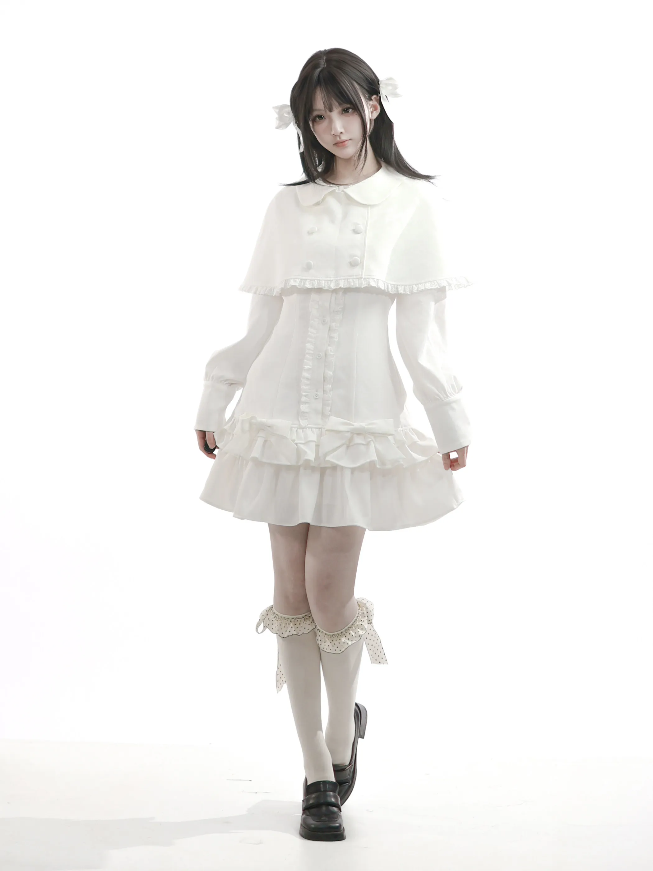 Featuring A Lace-trimmed Dress Peter Pan Collar Cape and Tiered Ruffle Skirt Perfect for Both Dark and Sweet Lolita Styles.