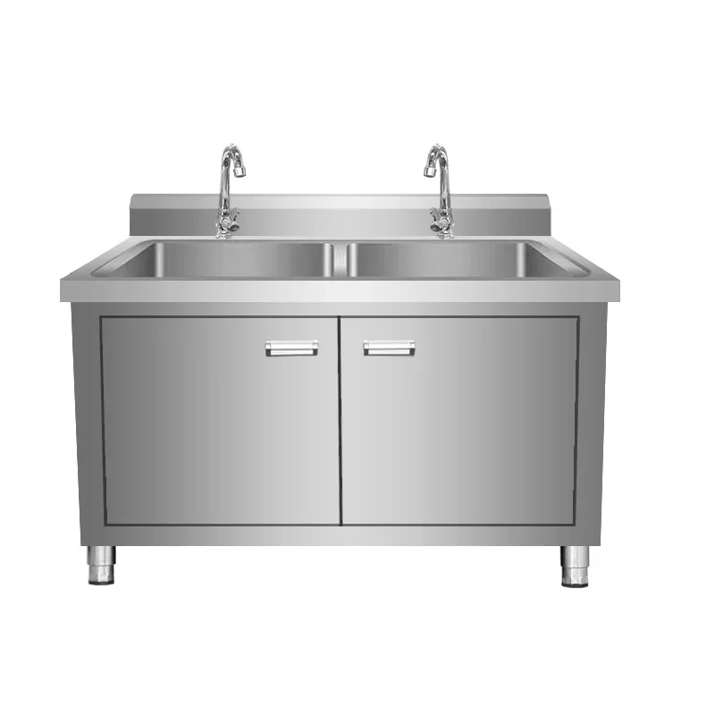 Stainless steel sink cabinet kitchen floor-to-floor integrated vegetable washing drain basin sink cabinet with console