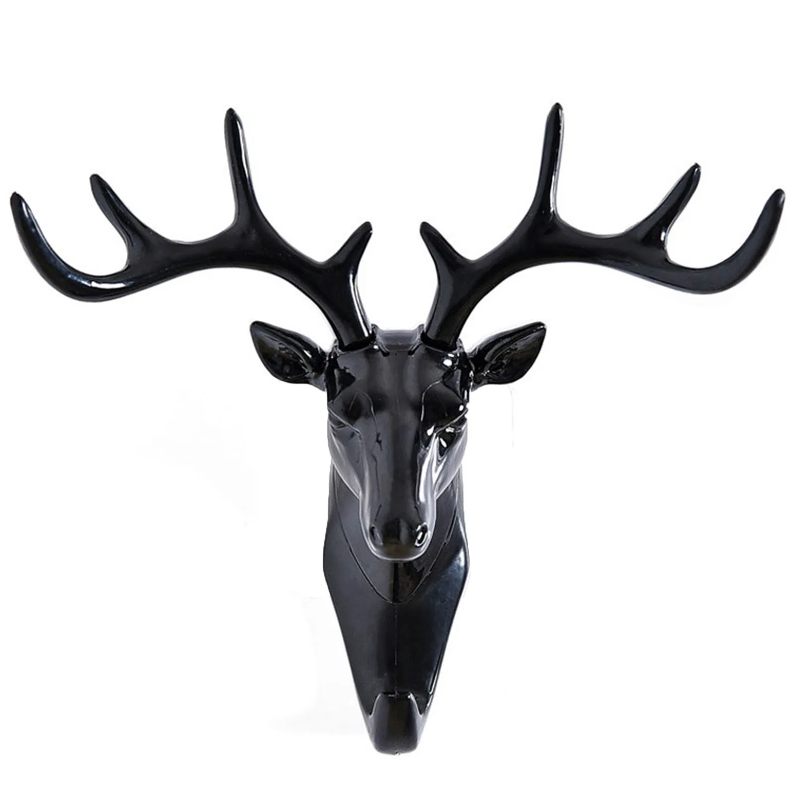 3D Deer Head Wall Hook Plastic Wall Mounted Decorative Towel Key Holder Hanger For Living Room Bedroom Black