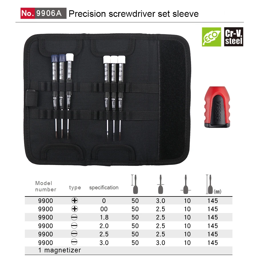 VESSEL 7 in 1 Precision Screwdriver Set for Phillips and Slotted with Tool Pouch and Magnetic Screw Holder 9906A