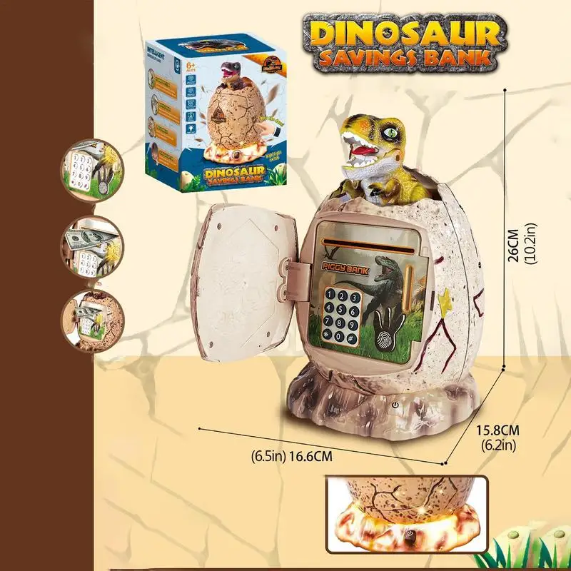 Dinosaur Fingerprint Password Money Bank for Girls, Caixa de moeda ATM Cash, Auto Scroll Paper, Caixa de poupança de dinheiro