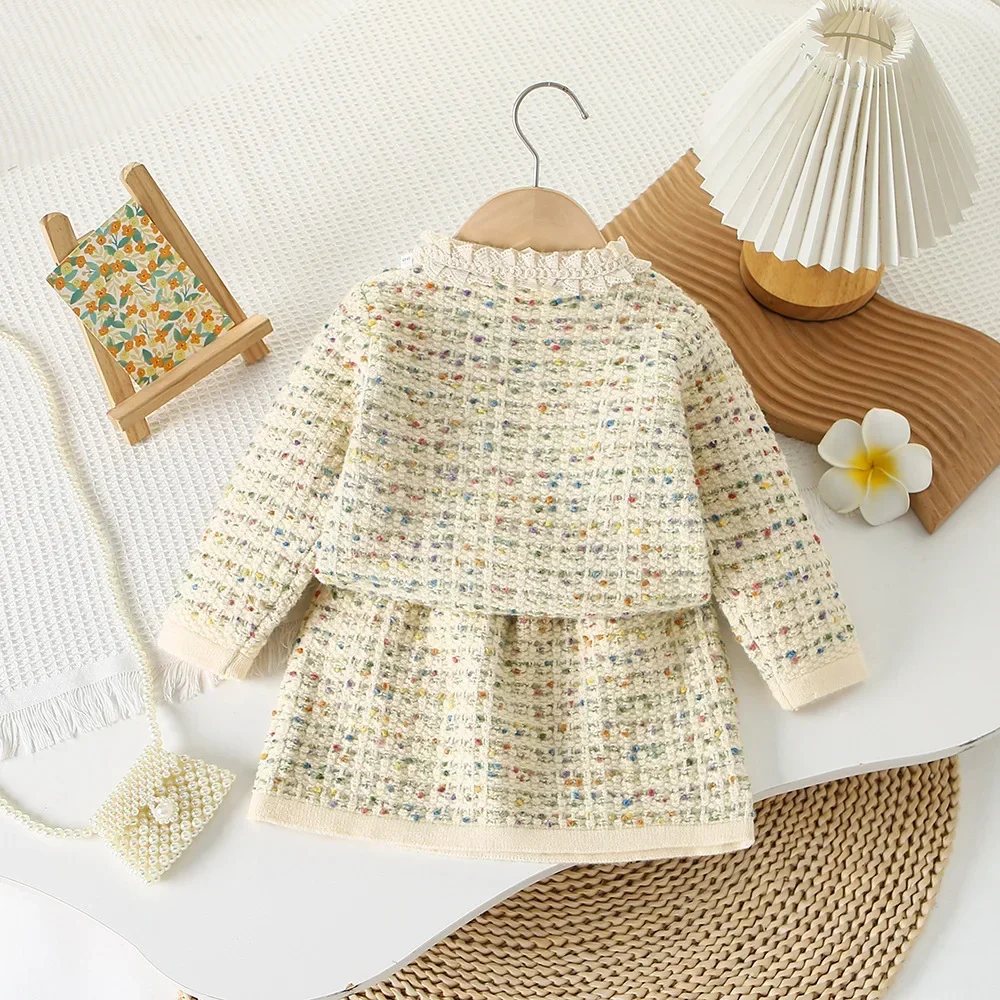 Childrens Sets Girl Sweater Autumn Winter New Baby Fashionable Knitting Two Pieces Korean Princess Skirt 2024 Simple