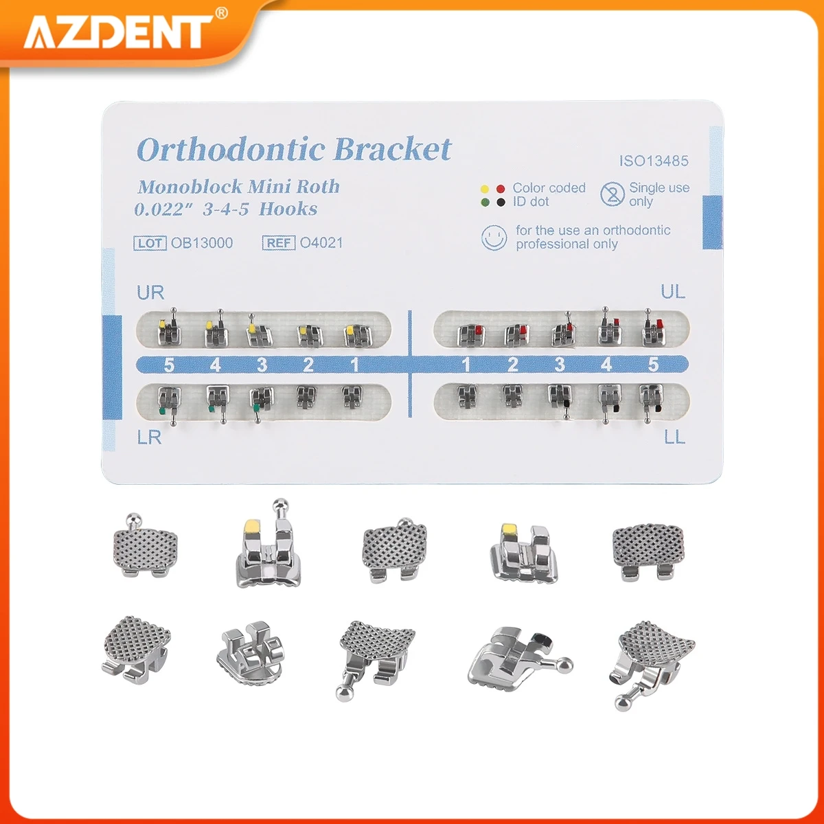 20pcs/Pack Dental Orthodontic Brackets AZDENT MIM Monoblock Braces Mini Roth/MBT 0.022/0.018 with 3-4-5 Hooks