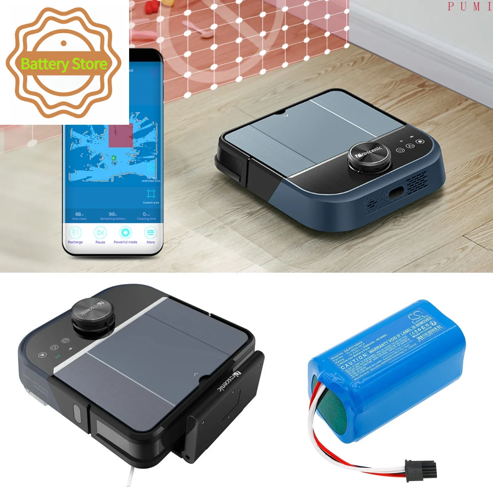 CS Replacement Battery for ICLEBO,Proscenic,ZIGGY G5,G7 PN: 3400mAh / 48.96Wh
