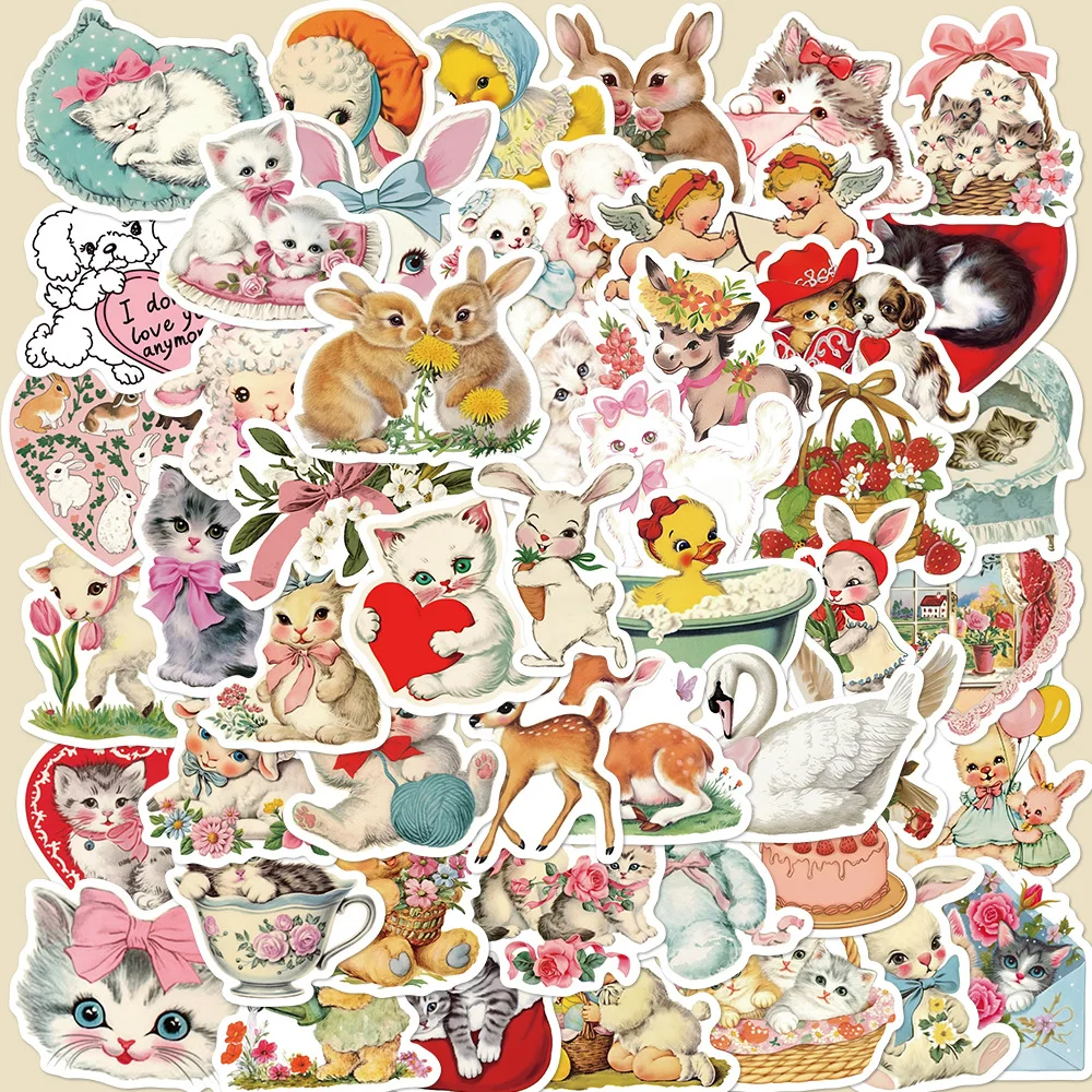 10/30/50/100PCS Pink Pinterest Collection Retro Animals Stickers Suitcase Scrapbooking Laptop Stationery Toy Sticker