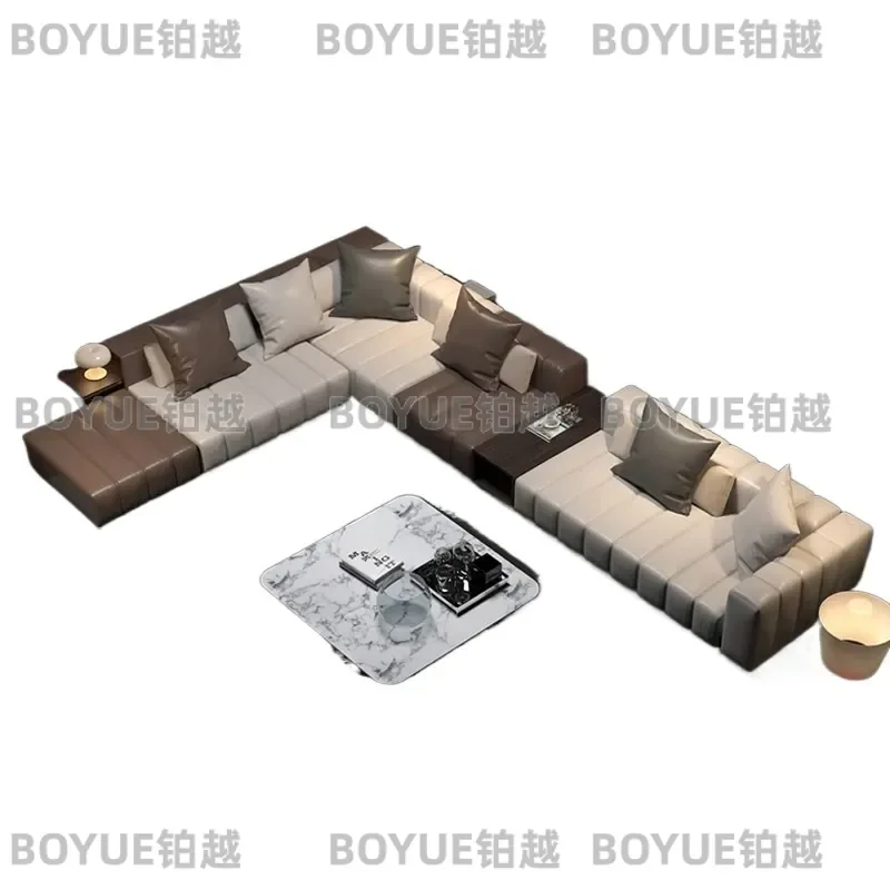Italian Minimalist Genuine Leather Sofa Modern Large L Shaped Sectional Couch High End Piano Key Design Living Room Furniture