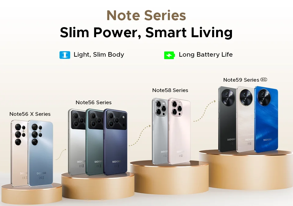 DOOGEE Note56 X Mobile Phone 8.45mm Slim Body 6.56" 90Hz Screen Android 16 6150mAh Battery Al Scene Recognition Smartphone