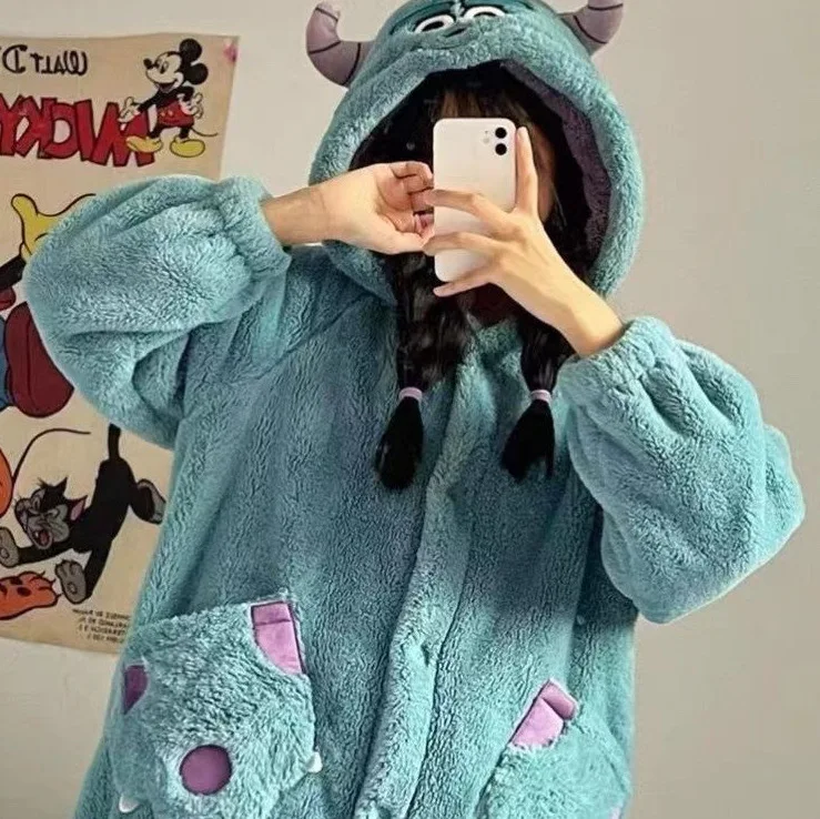 Sleepwear Animal Cosplay Pajamas Nightwear Robes Flannel Nightdress Women Coral Fleece Warm Nightgowns Plush Warm Thicken