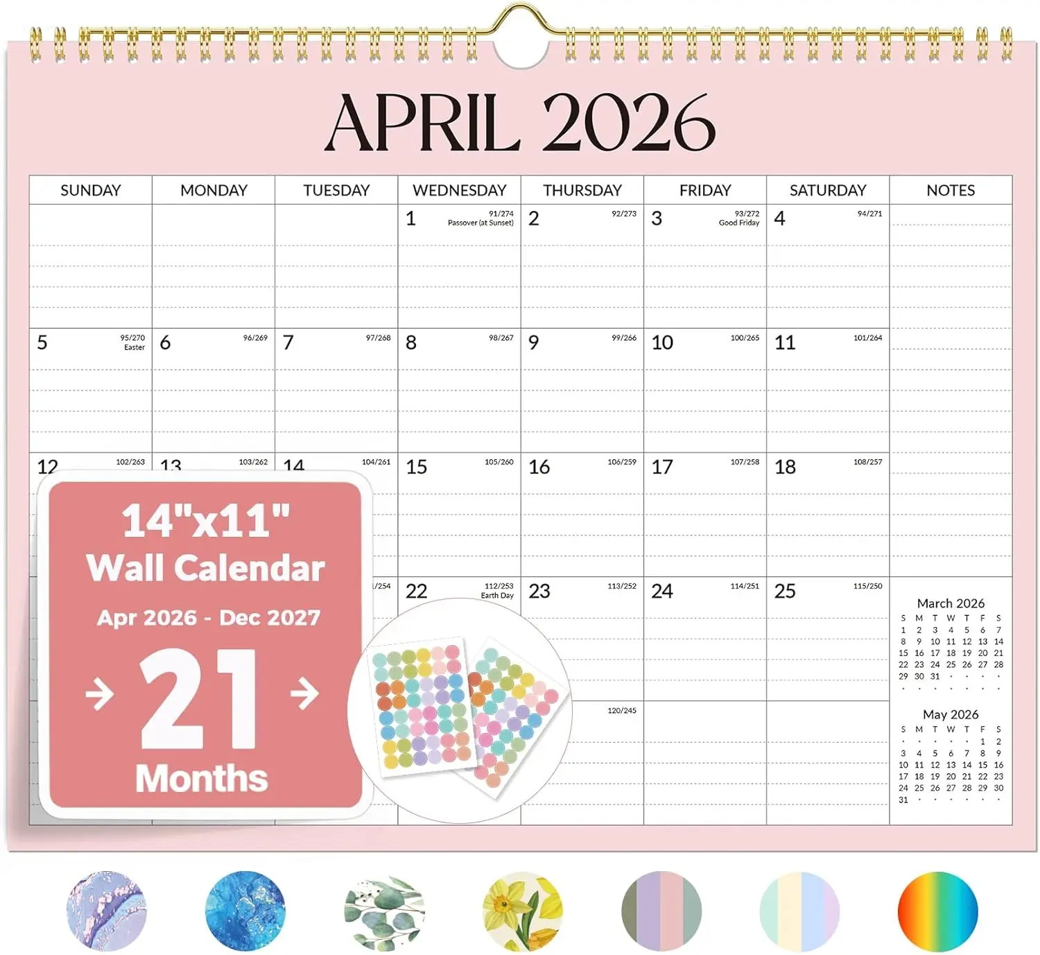 

2026 Calendar, Forvencer 21-Month Wall Calendar 2026, Apr 2026 - Dec 2027, 14" x 11" Large Monthly Planner Calendars with Notes Section & Stickers, Ruled Block, Spiral Binding Hanging for Home Office
