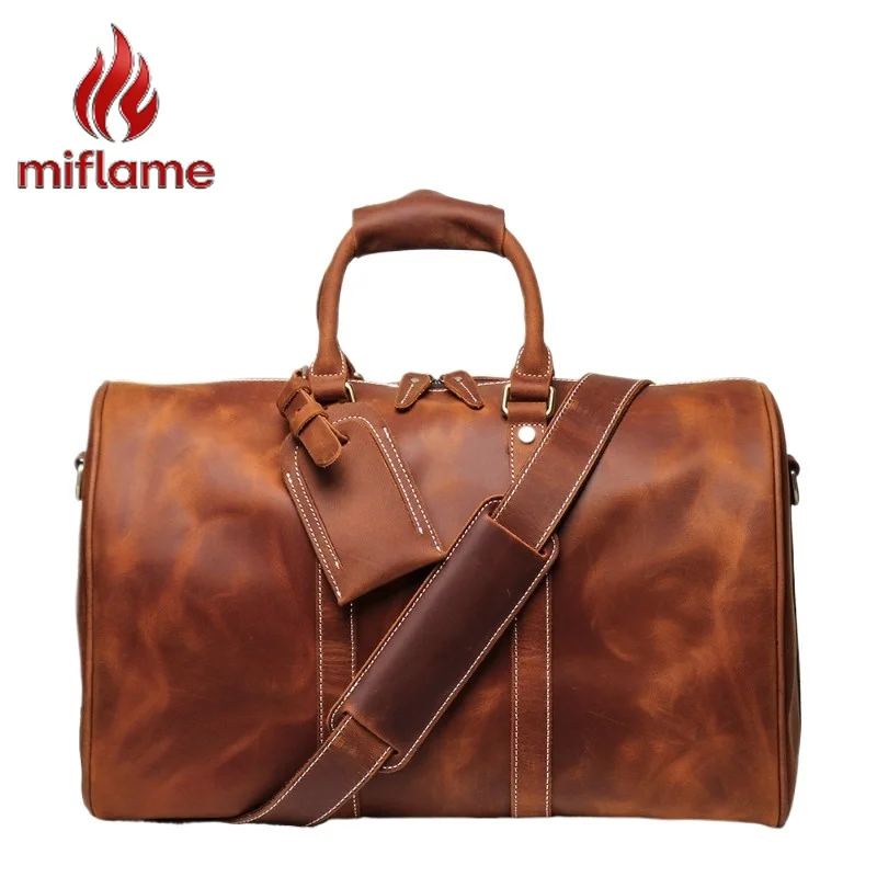 

Men's Crazy Horse Leather Travel Duffle Bag Large Capacity Crossbody Holdall Vintage Retro for Weekend Getaway