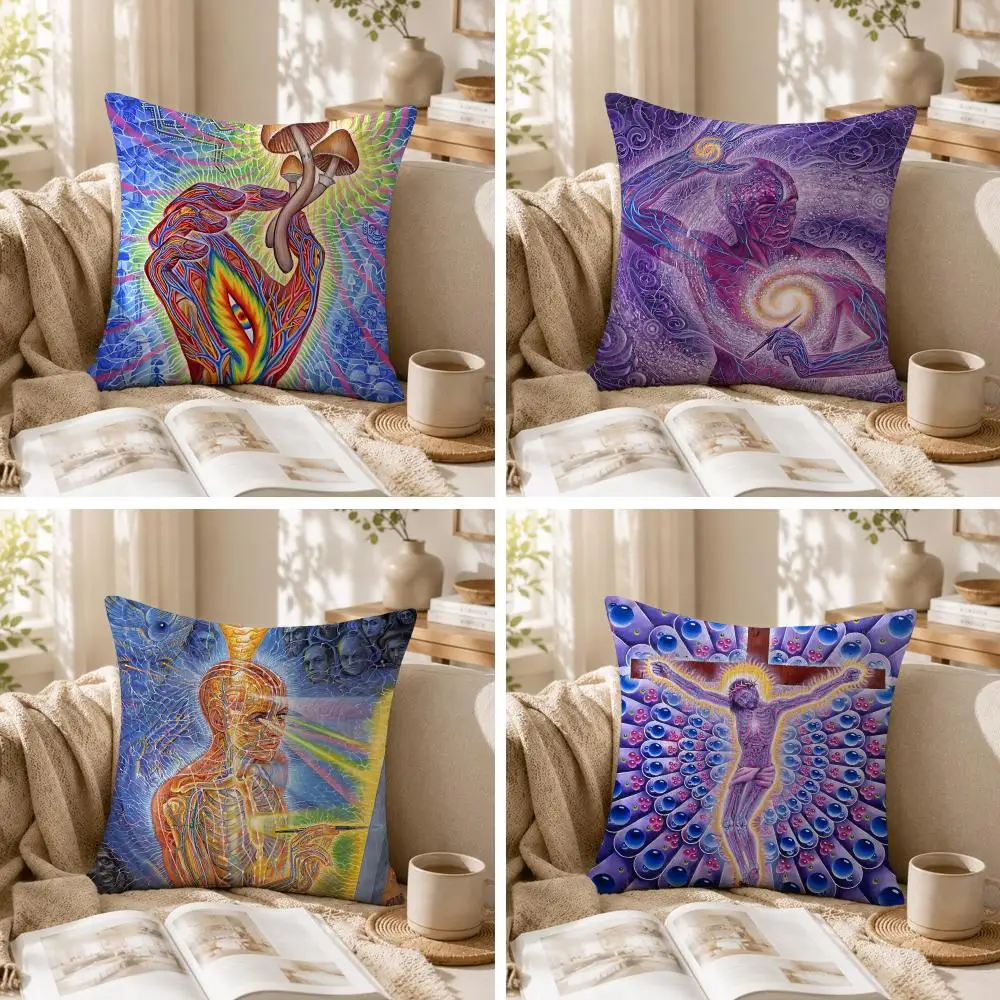Funda de cojín Visionary Artist A-Alex GreyS, funda de almohada de lino natural estampada, fresca y transpirable para sala de estar, dormitorio, sofá